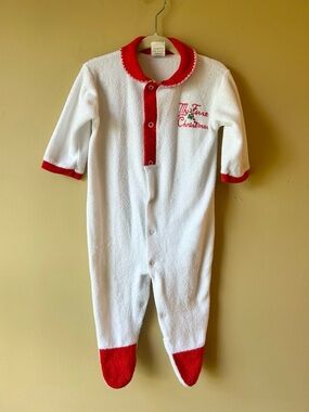 Vintage 80’s Baby Footed Pajamas My First Christmas Trimfit Terry Cloth 12M